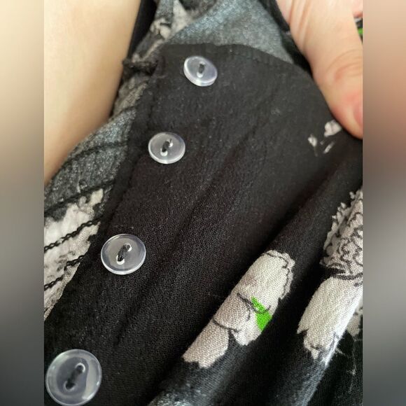 Free People So Sweet Midi Dress Size Medium Black Floral Long Sleeve - Picture 4 of 6